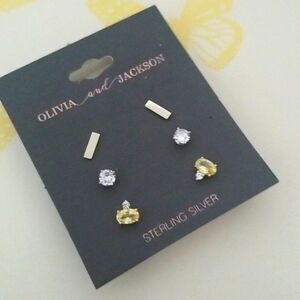 NWT Citrine CZ Gold Plated Sterling Silver Stud Earring Trio